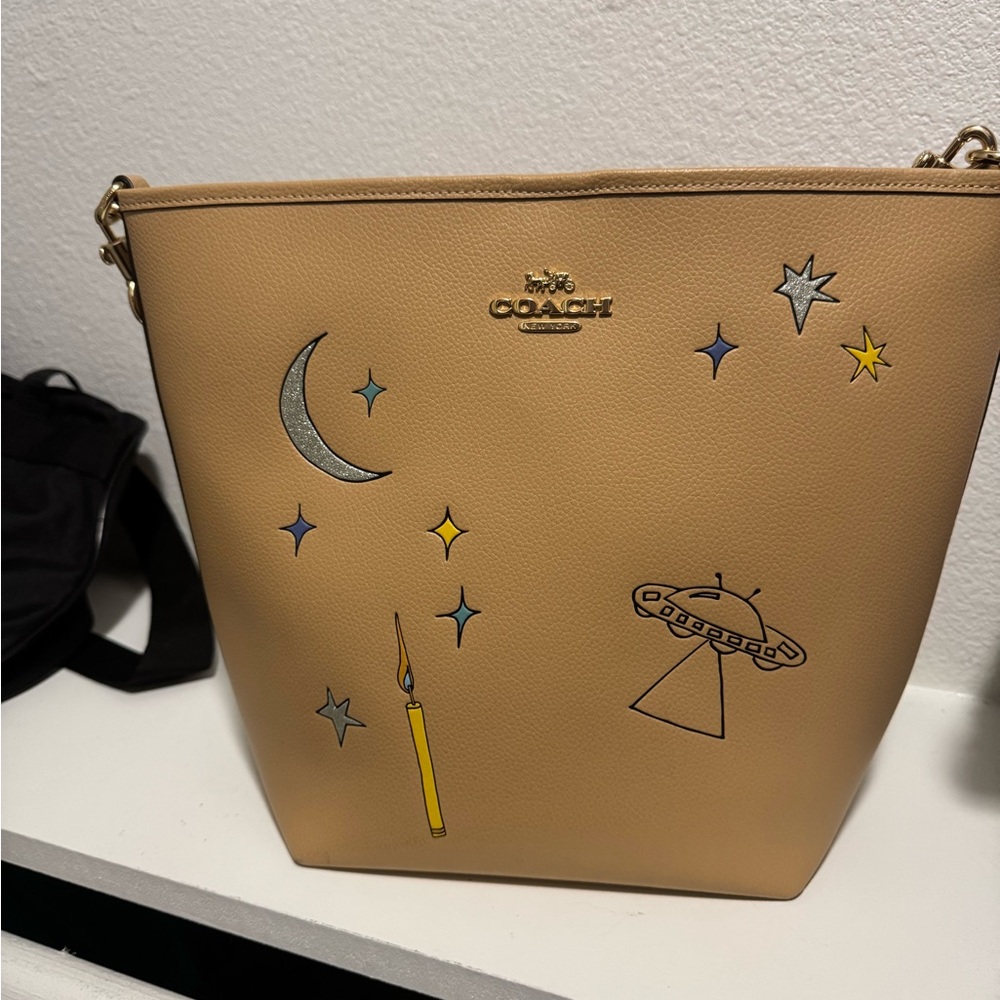 Coach Beige Shoulder Bag with Starry Design